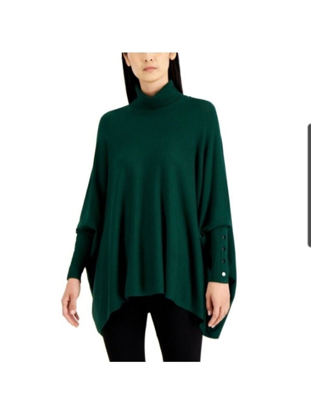 Alfani Forest Green Turtleneck Poncho Sweater Size XS Office Womens Knit